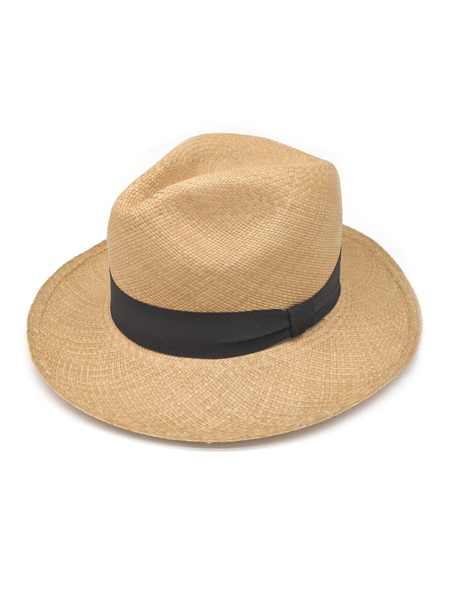 Natural Panama Hat ~ Grey Pinched Band 55cm