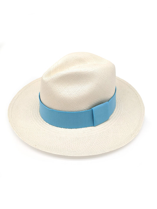 White Panama with Light Blue Band