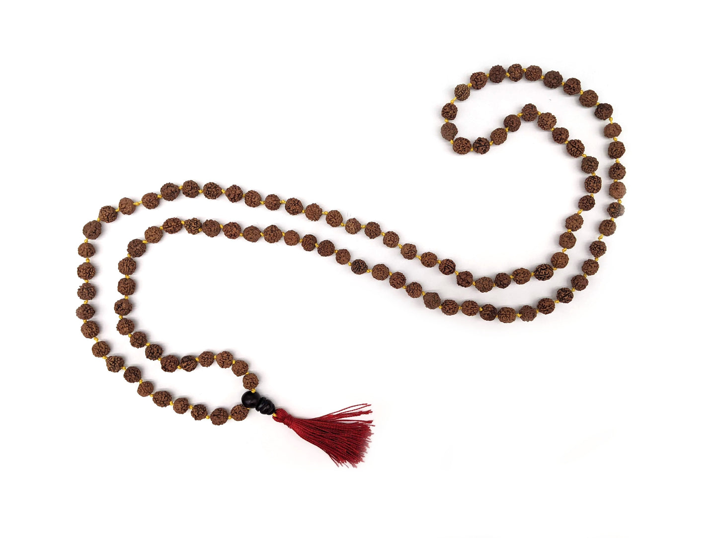 Rudraksha Knotted Mala Prayer Beads - Red Tassel