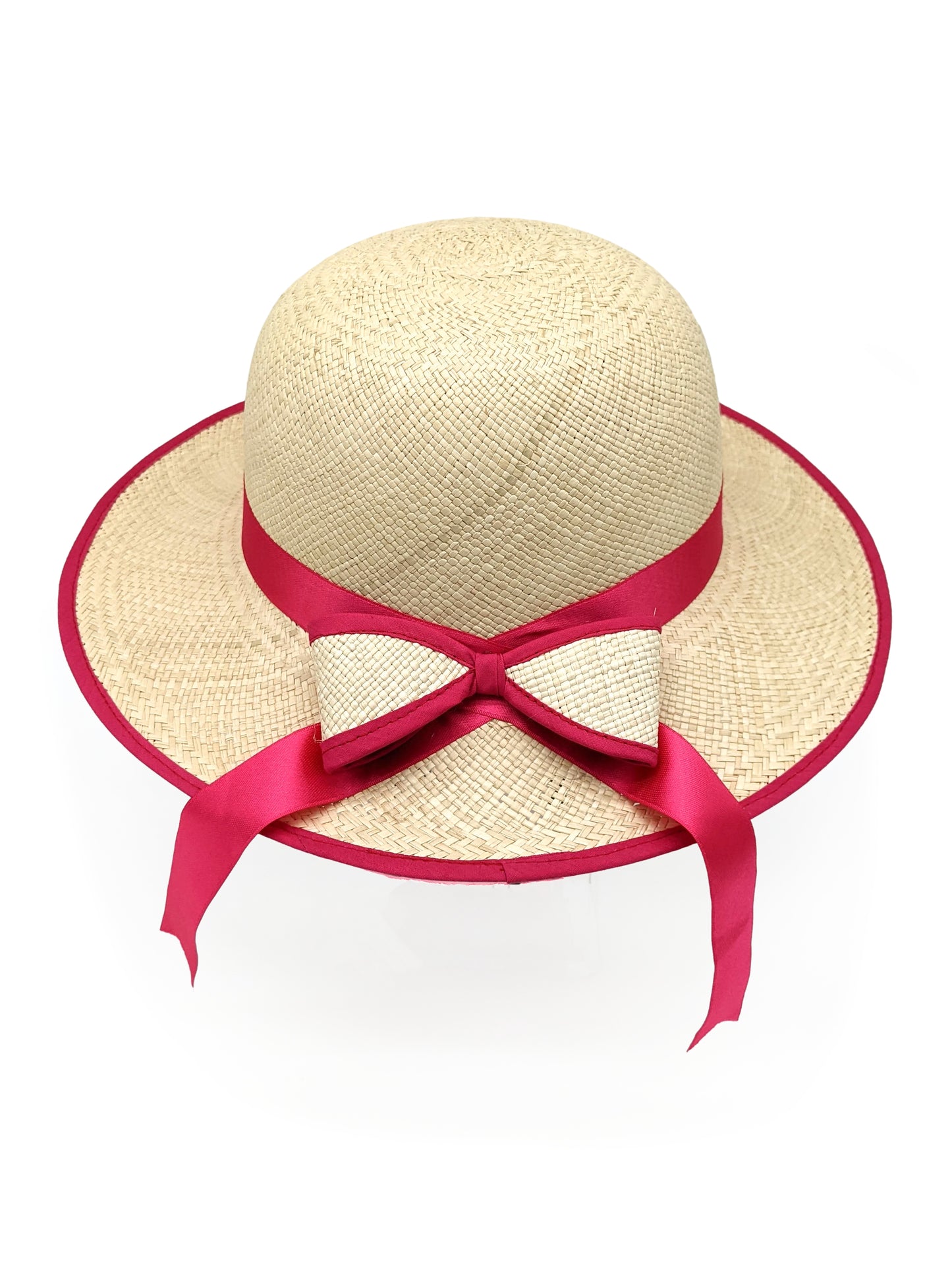 Ladies Panama Hat with Pink Bow