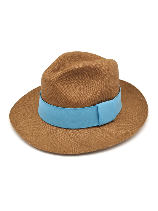 Brown Panama with Light Blue Band