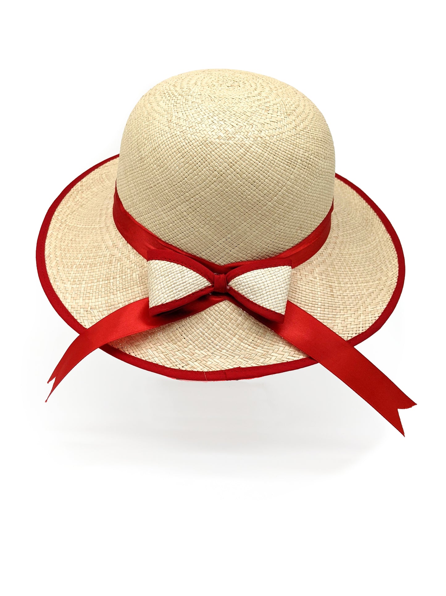 Ladies Panama Hat with Red Bow