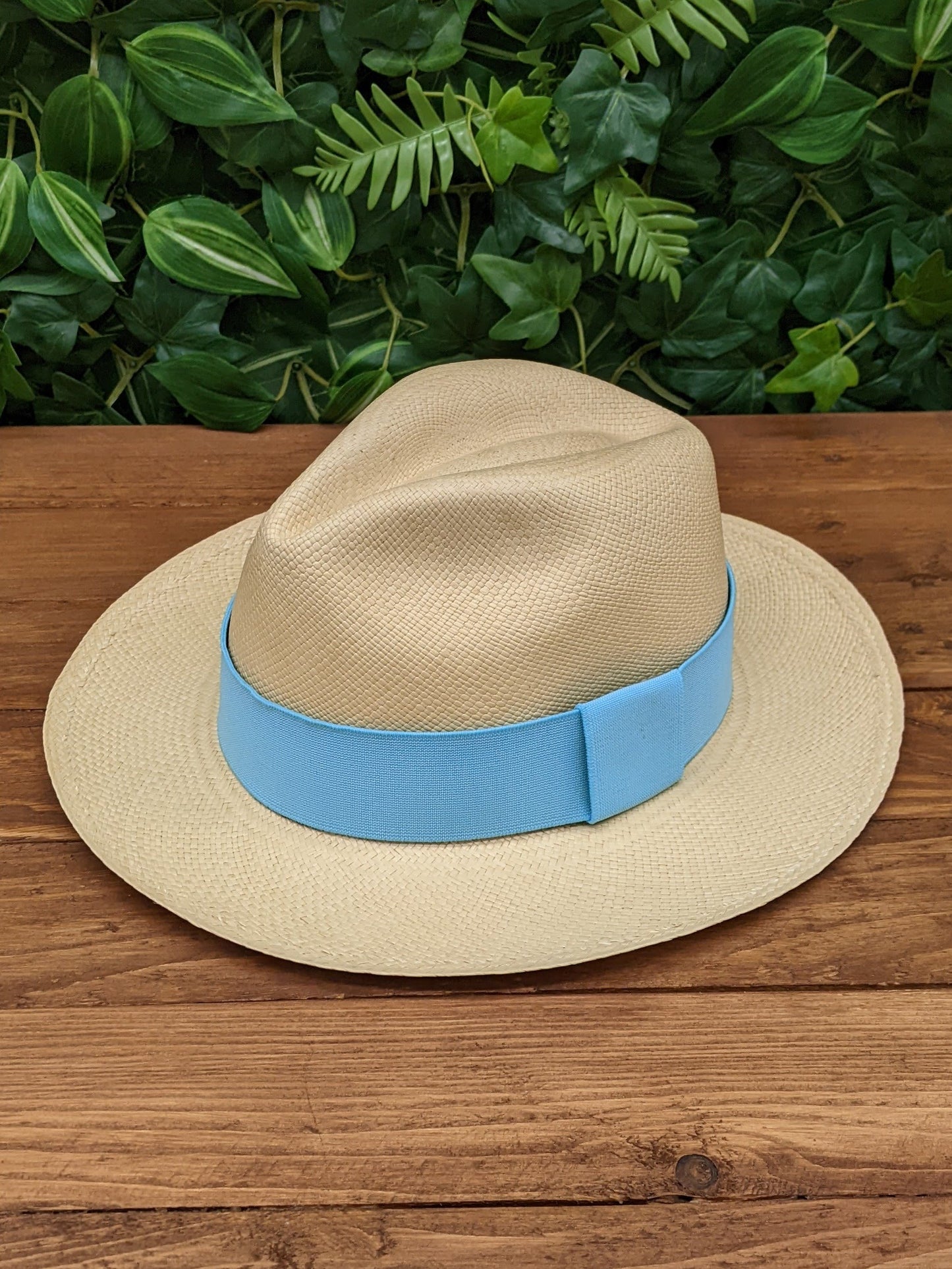 Natural Panama with Light Blue Band