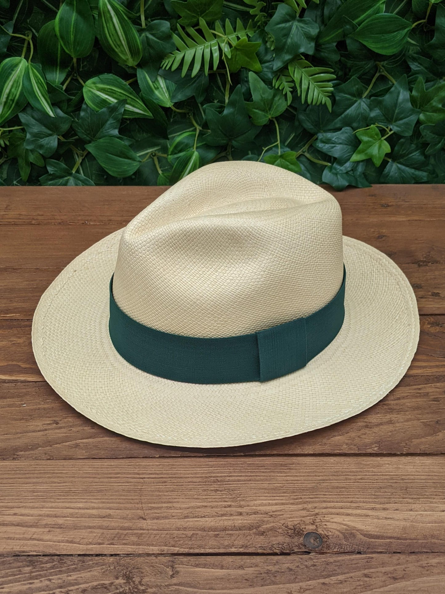 Natural Panama with Forest Green Band