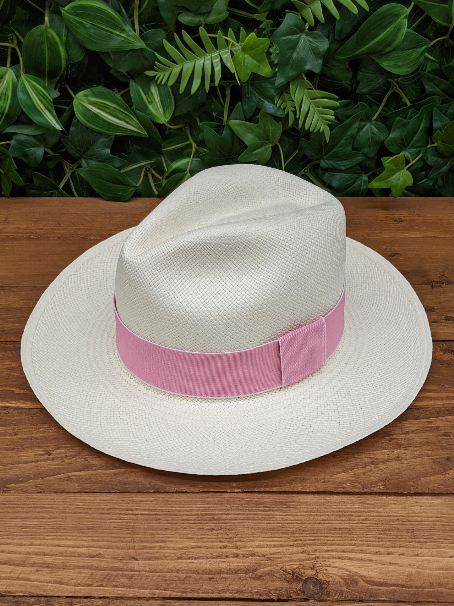 White Panama with Light Pink Band