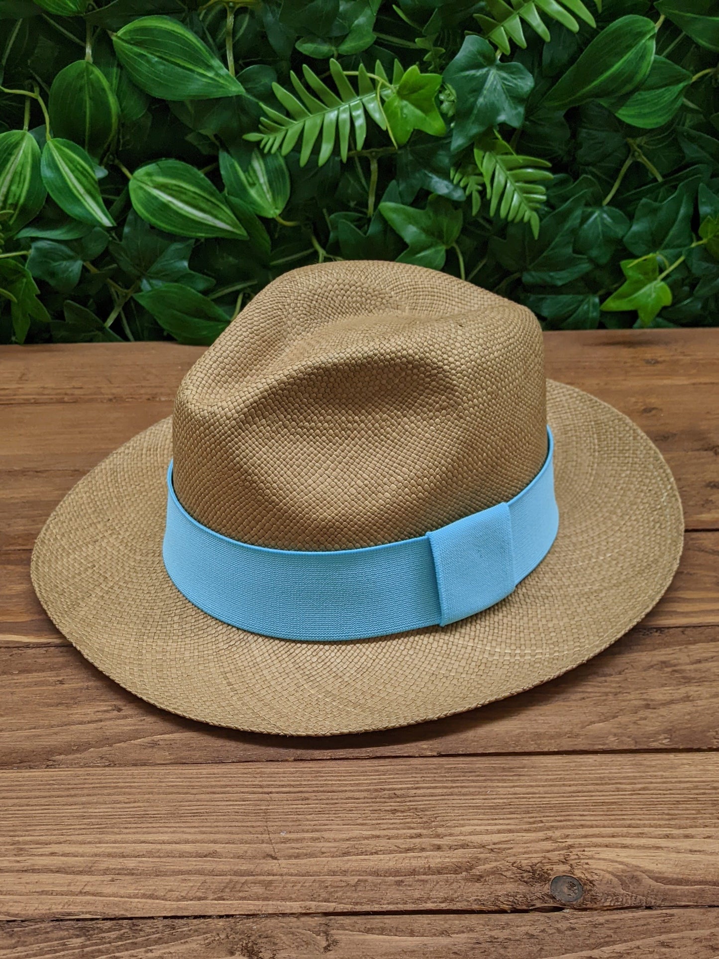 Brown Panama with Light Blue Band