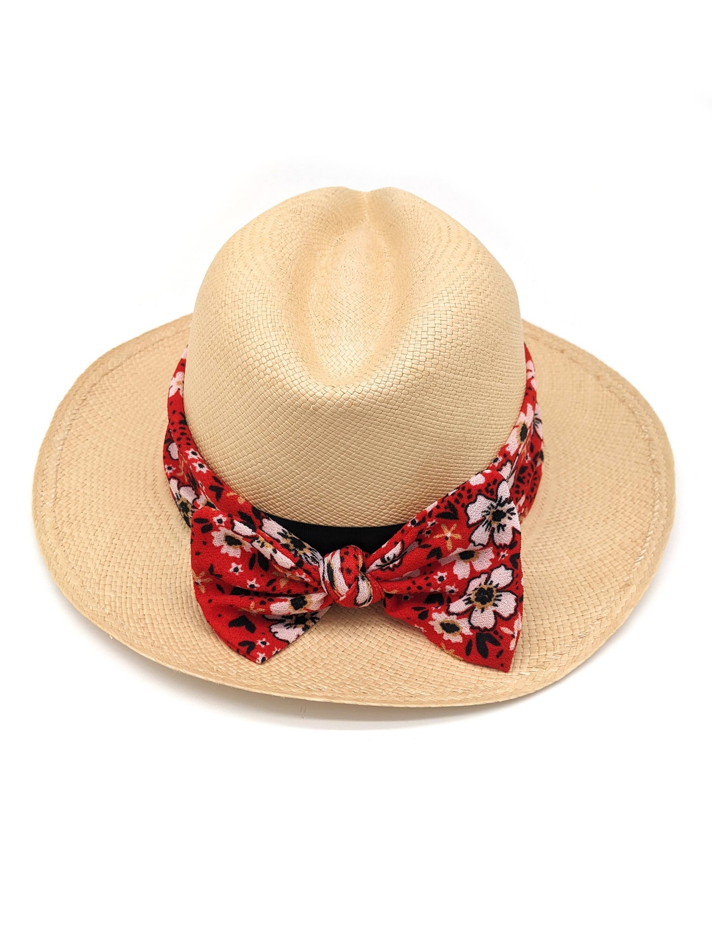 Natural Panama with Red Bow Band