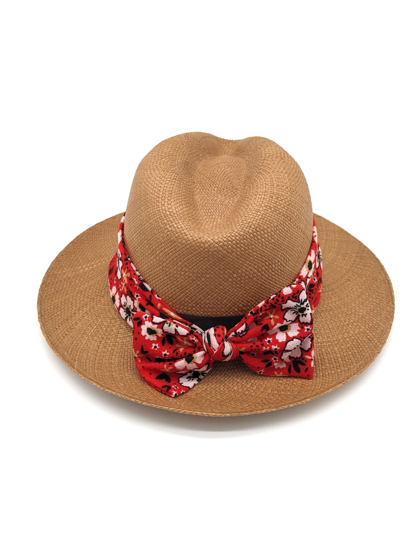 Brown Panama with Red Bow Band
