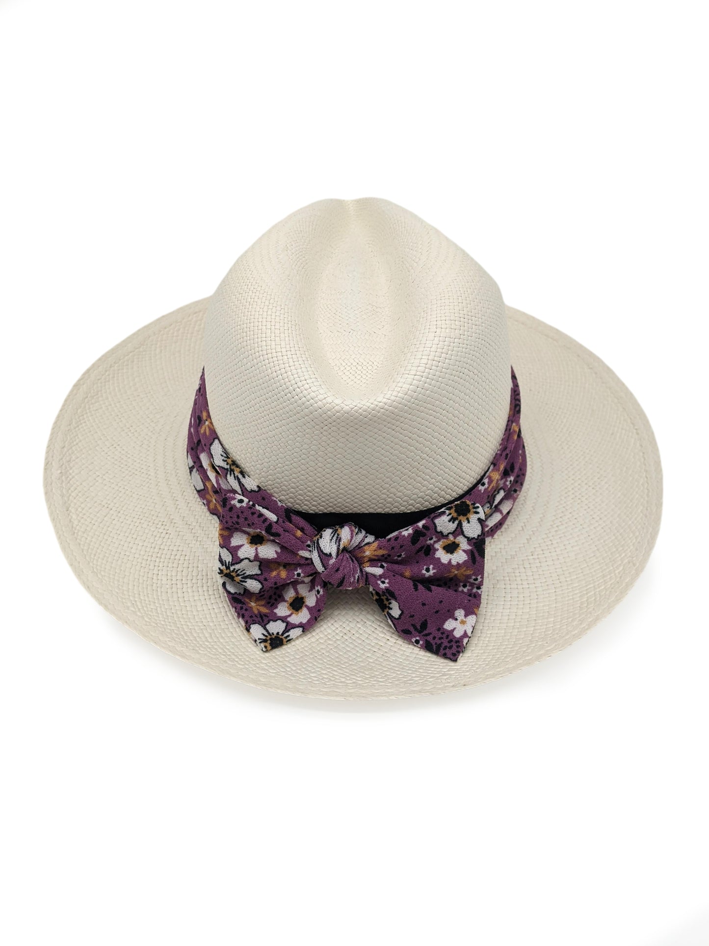White Panama with Purple Bow Band