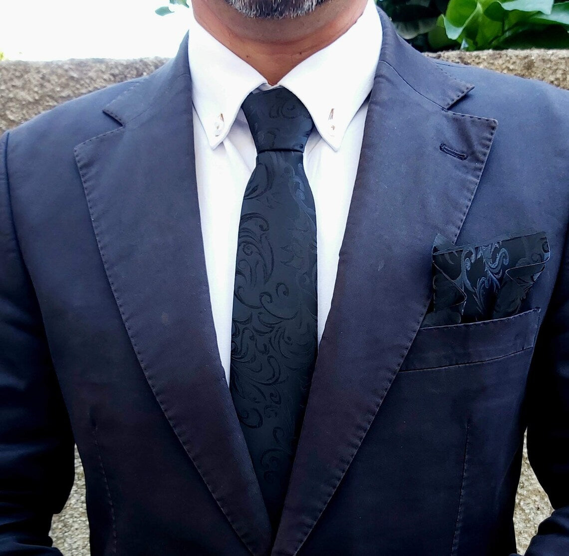 Satin Tie and Pocket Square ~ in Black