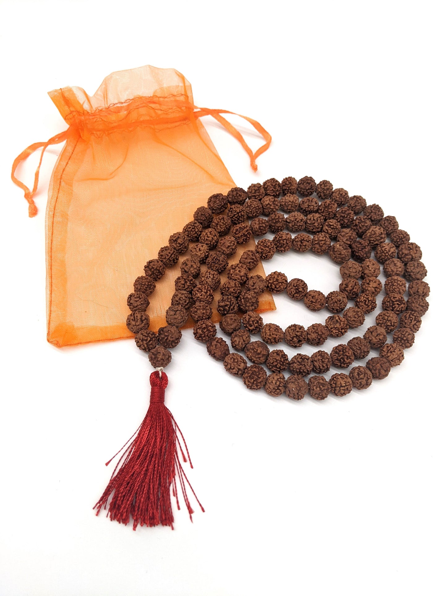 Rudraksha Mala Prayer Beads - Red Tassel