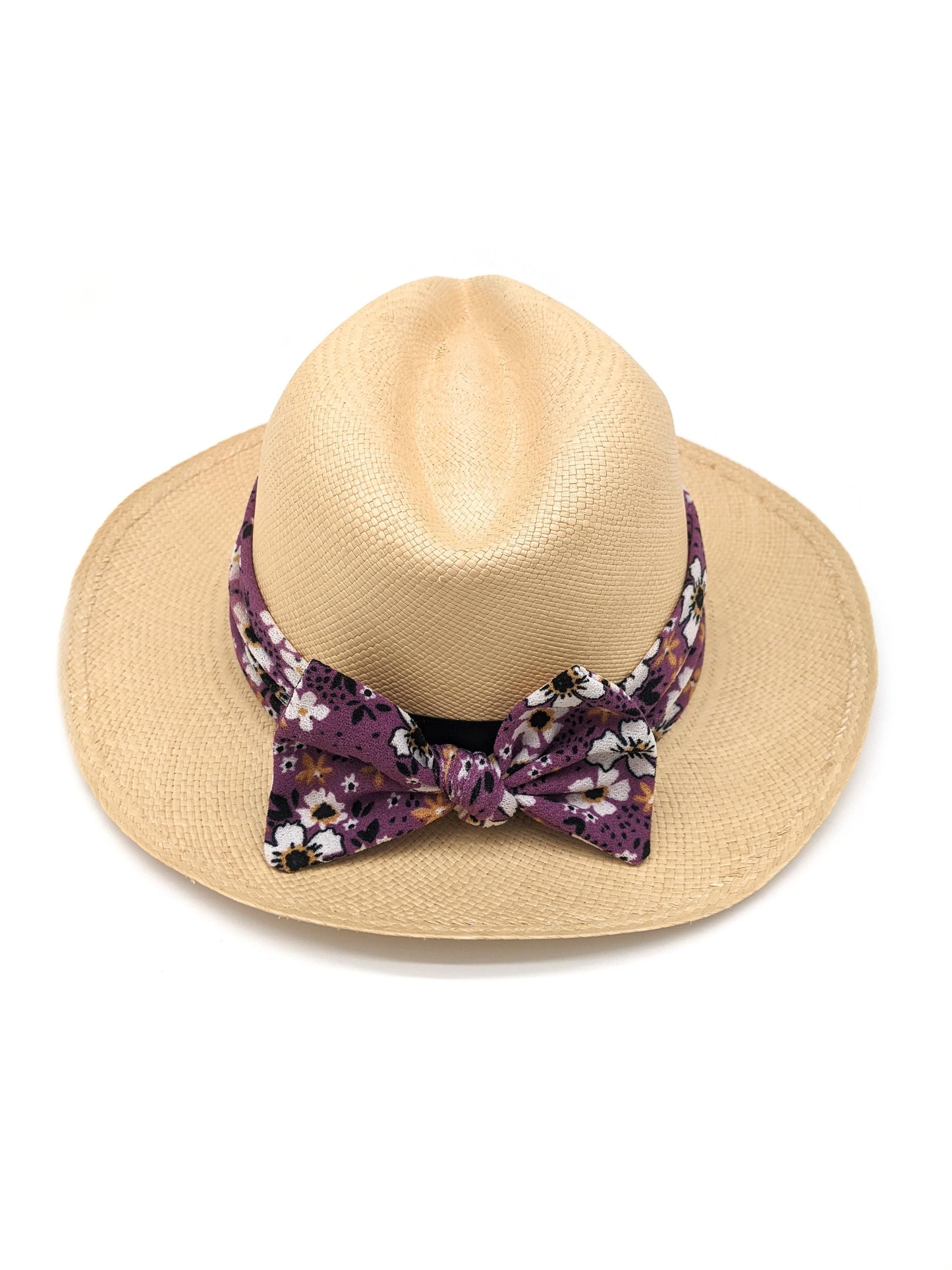 Natural Panama with Purple Bow Band