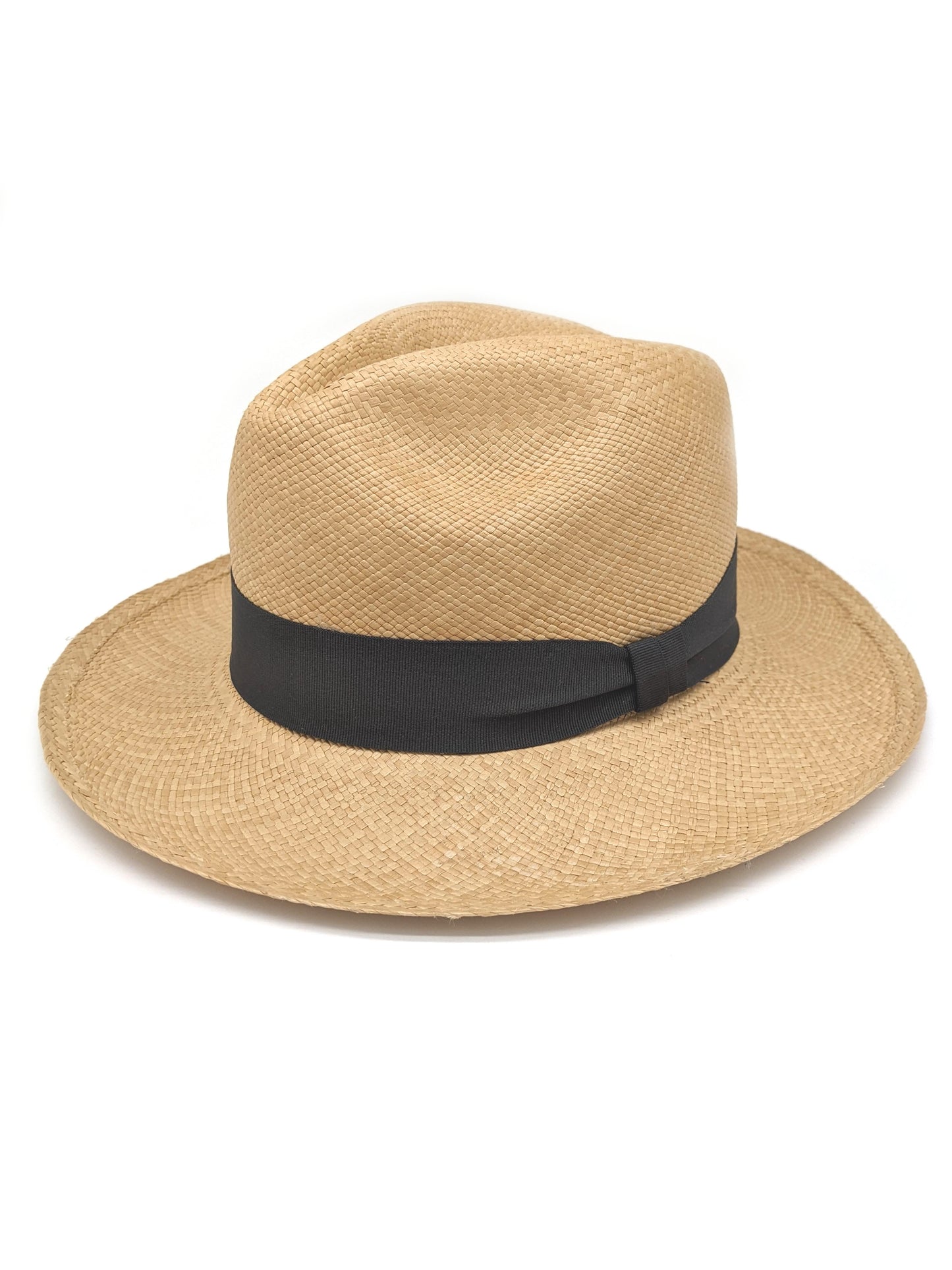 Natural Panama Hat ~ Grey Pinched Band 55cm