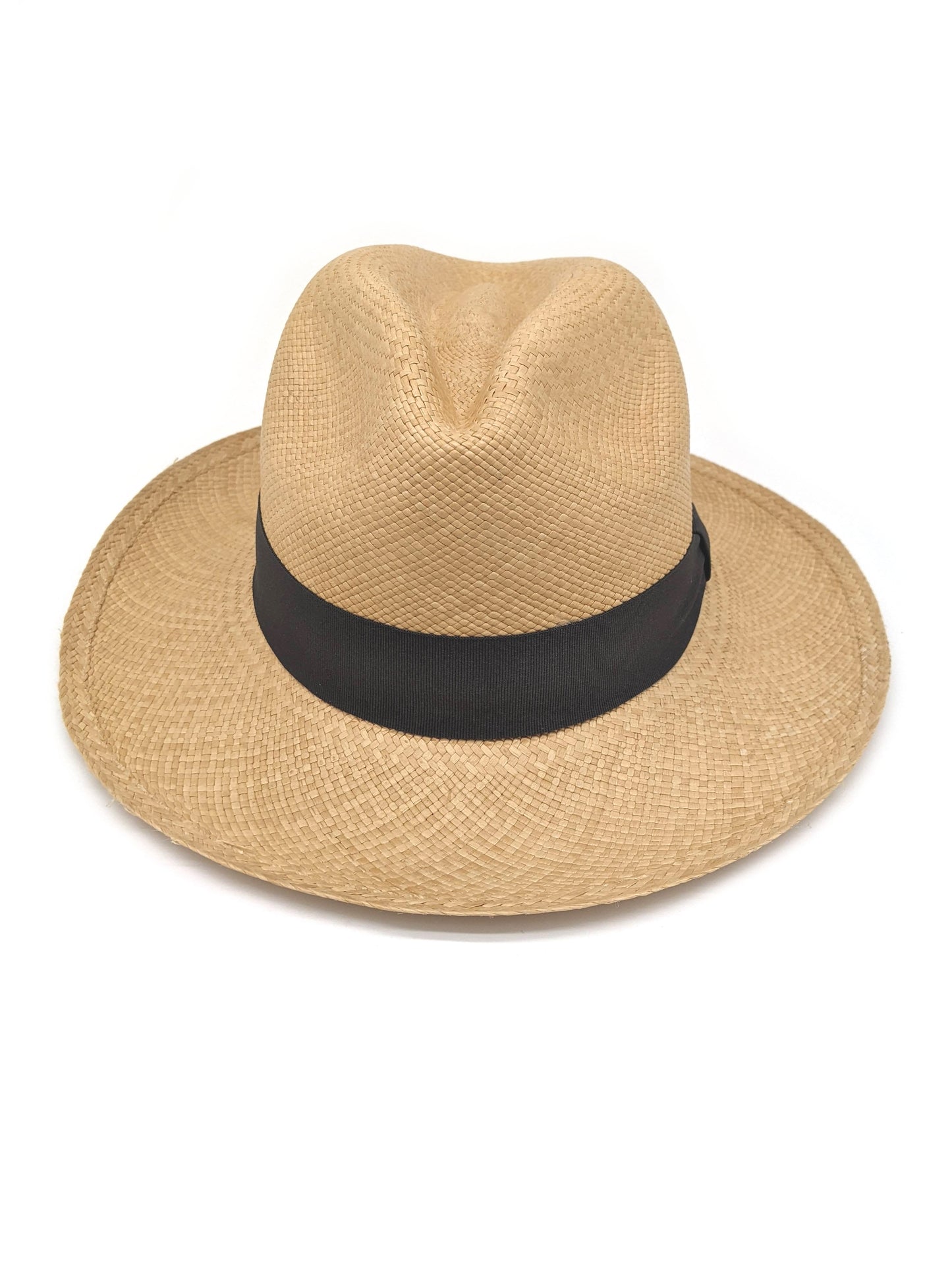 Natural Panama Hat ~ Grey Pinched Band 55cm