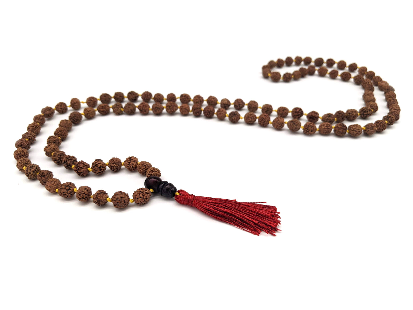 Rudraksha Knotted Mala Prayer Beads - Red Tassel