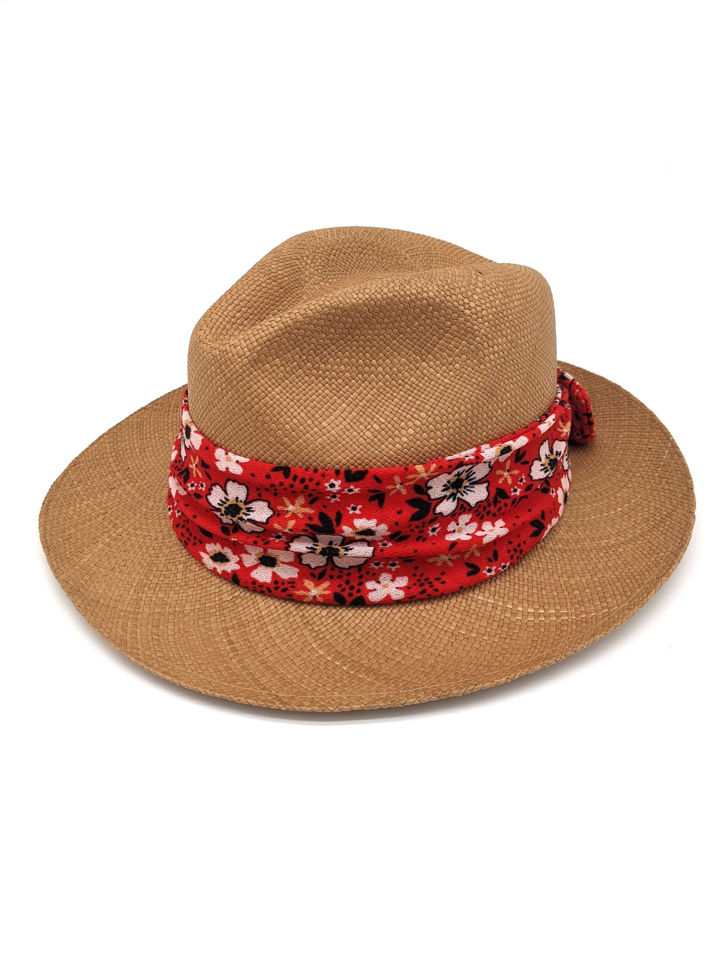 Brown Panama with Red Bow Band