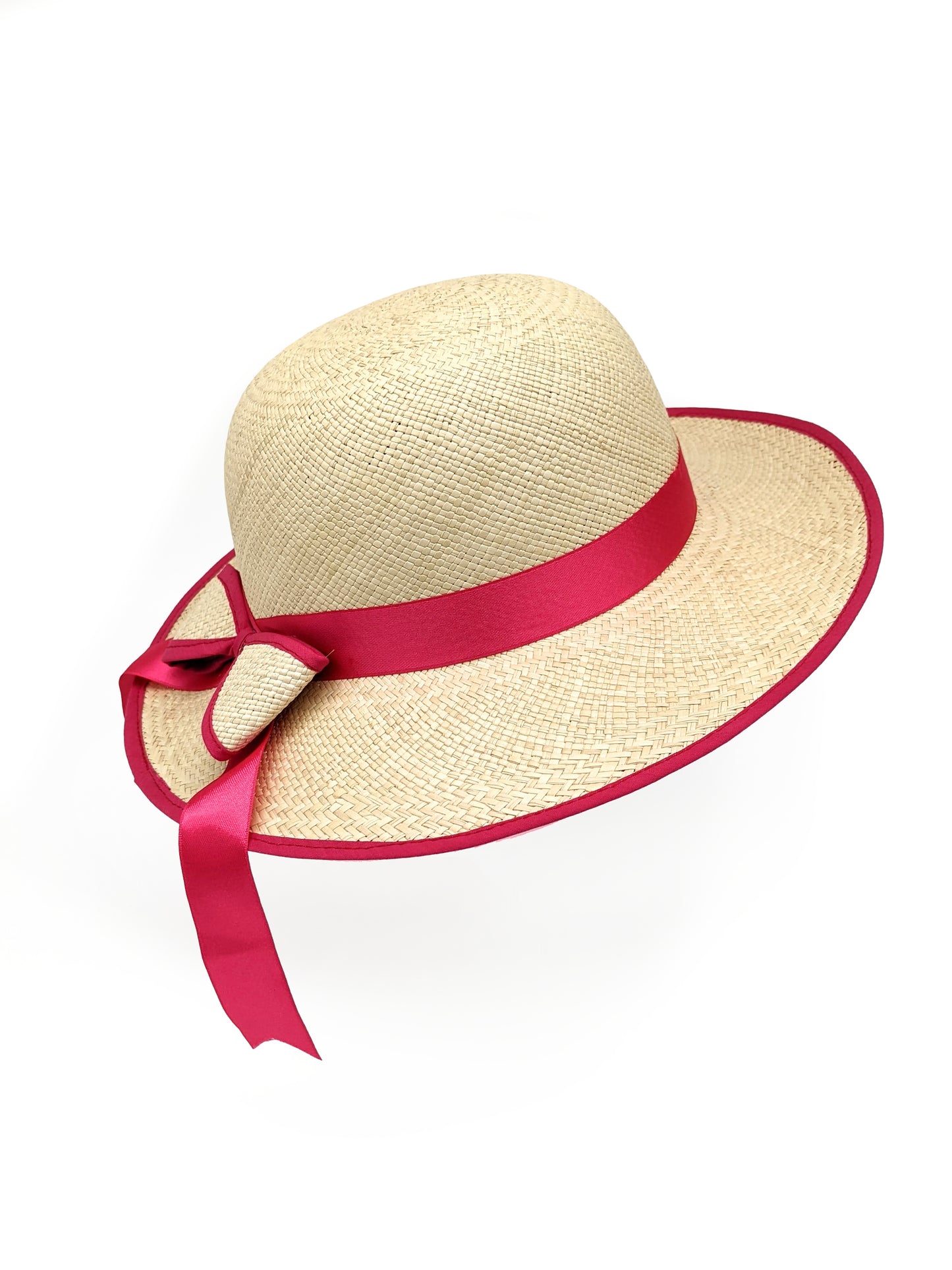 Ladies Panama Hat with Pink Bow
