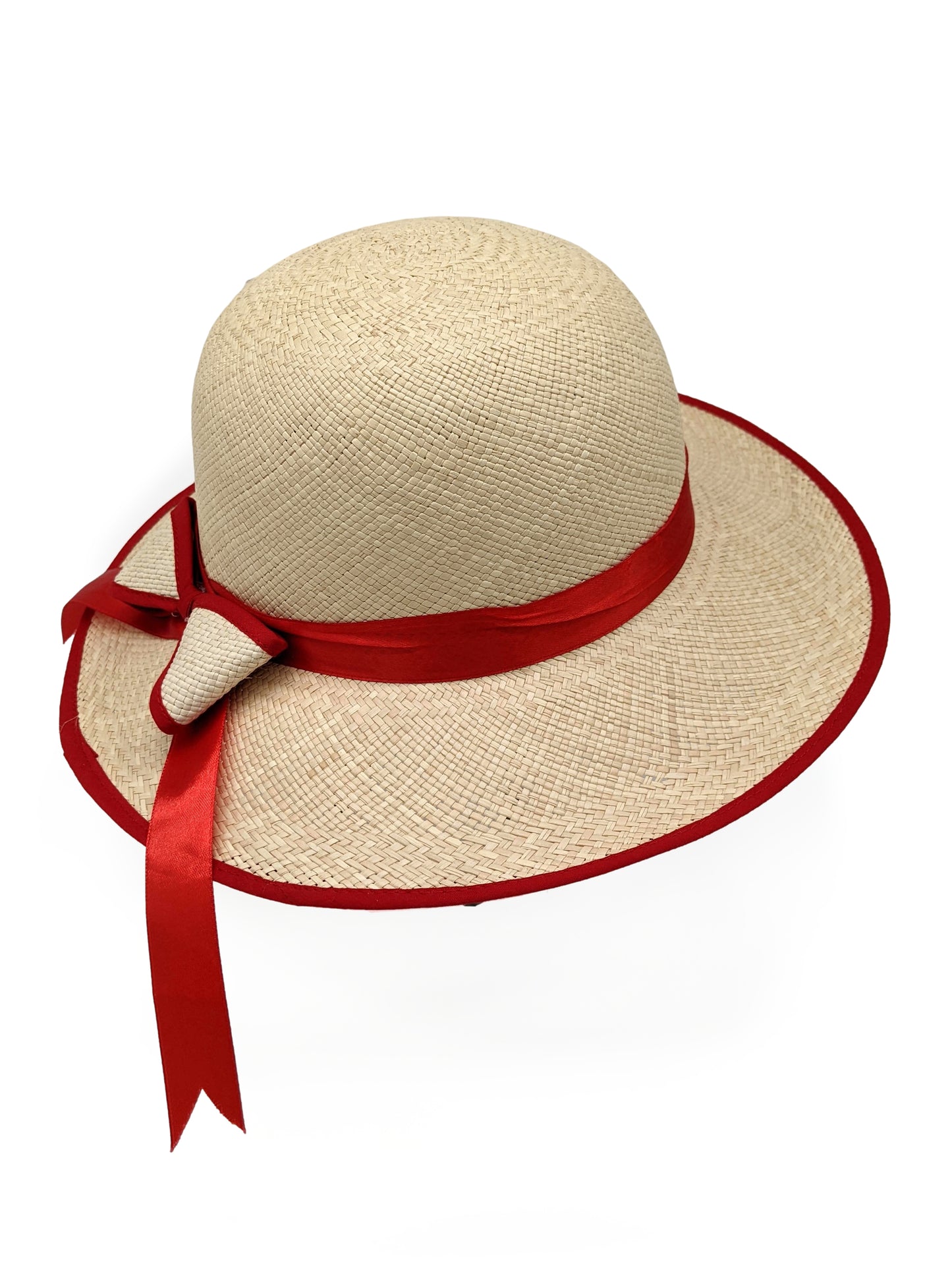 Ladies Panama Hat with Red Bow