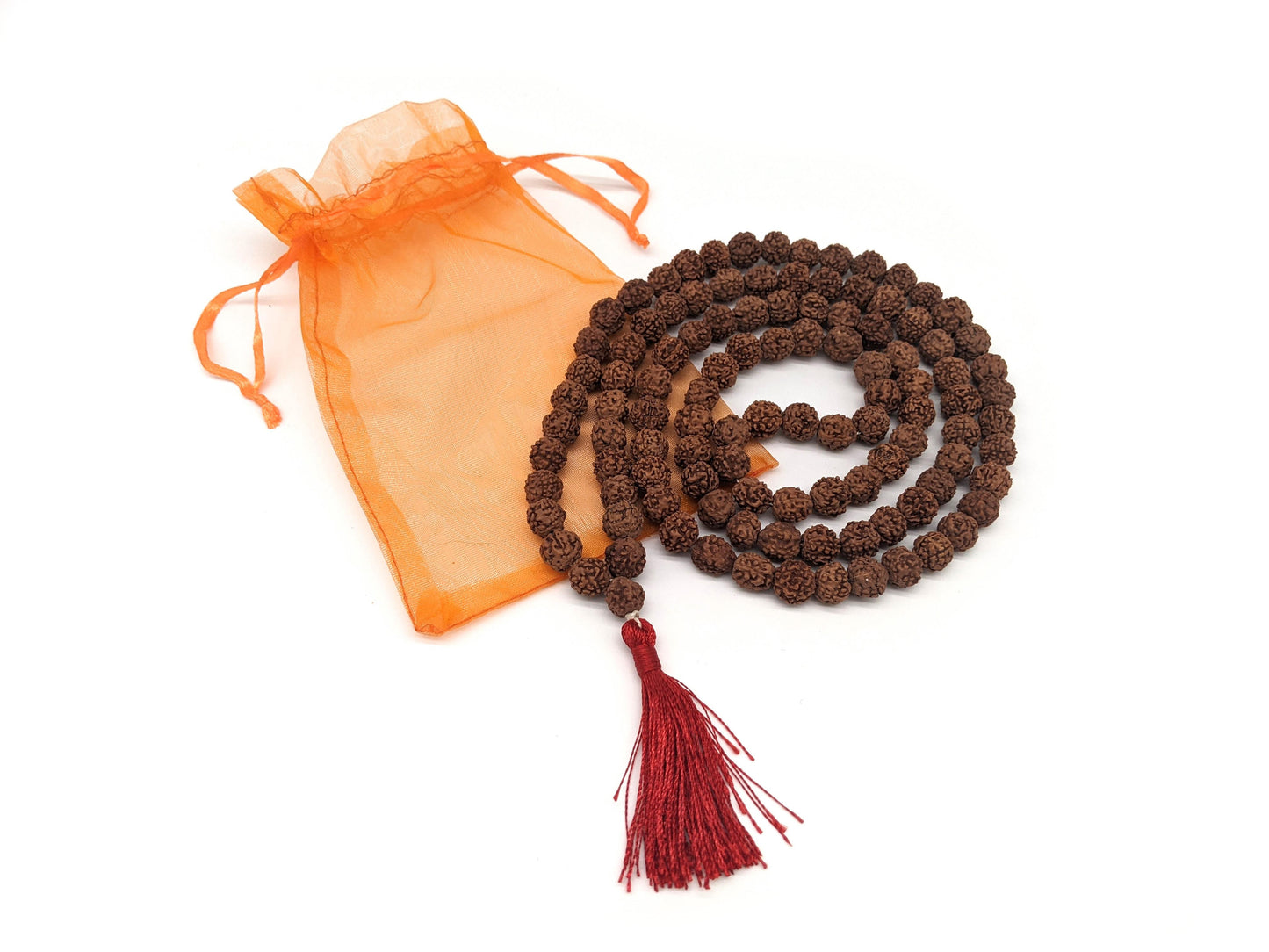 Rudraksha Mala Prayer Beads - Red Tassel
