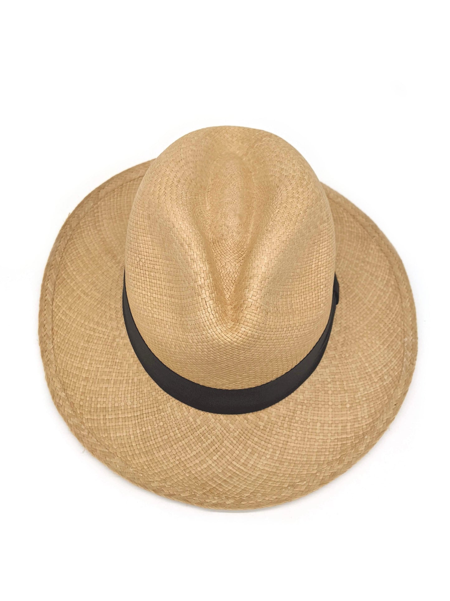 Natural Panama Hat ~ Grey Pinched Band 55cm