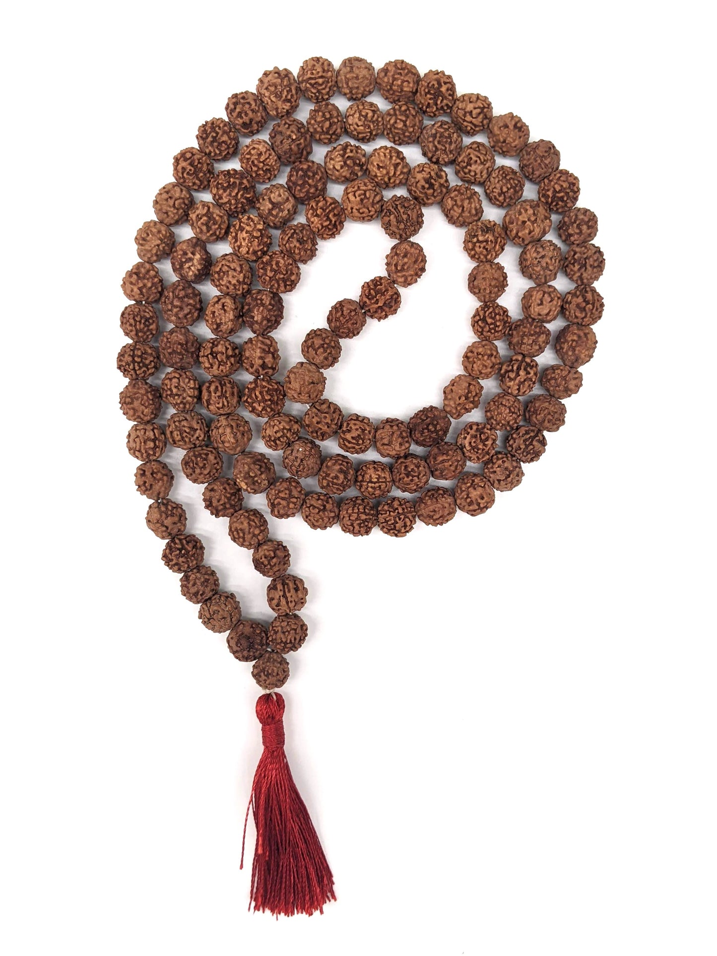 Rudraksha Mala Prayer Beads - Red Tassel