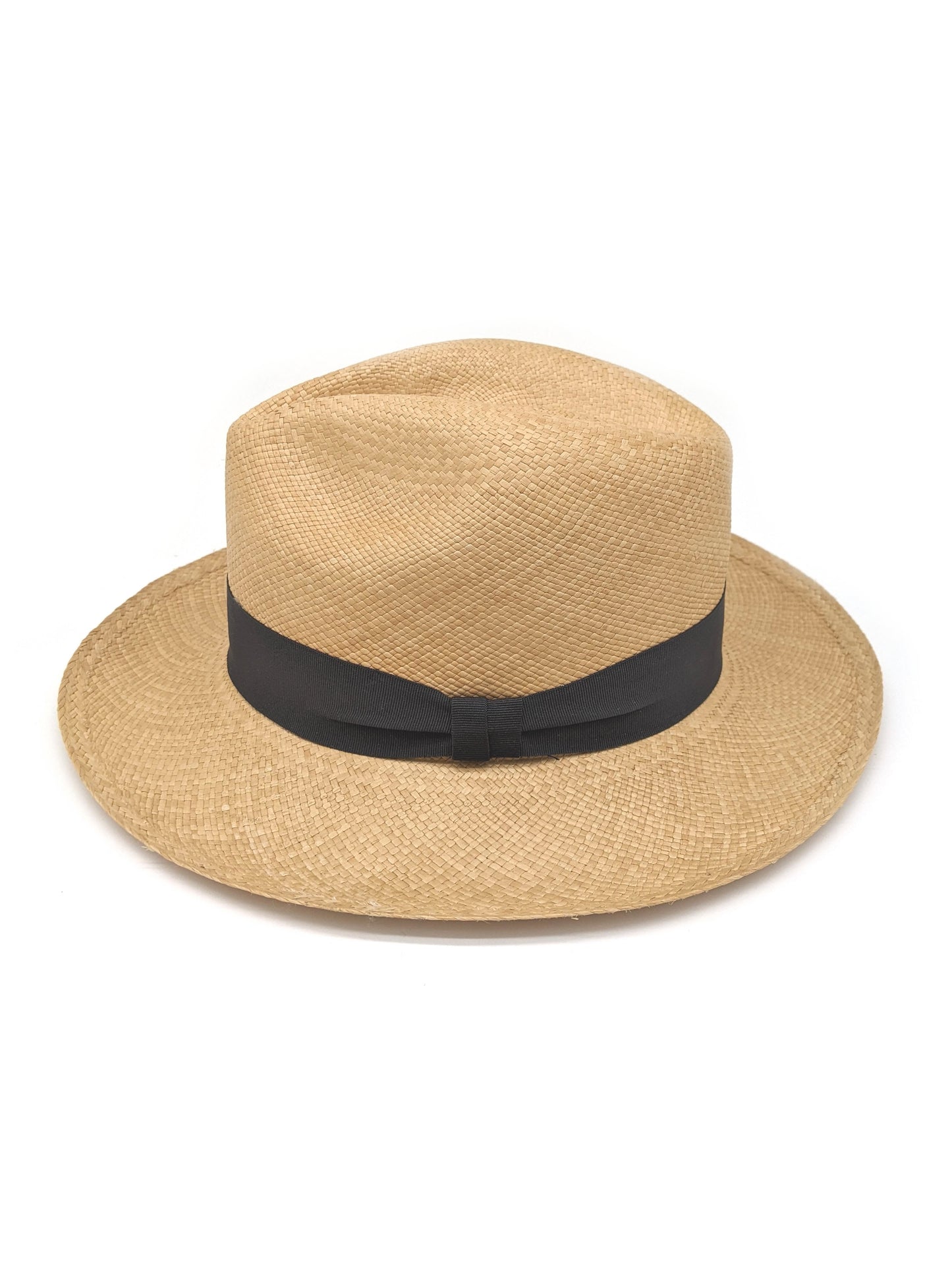 Natural Panama Hat ~ Grey Pinched Band 55cm