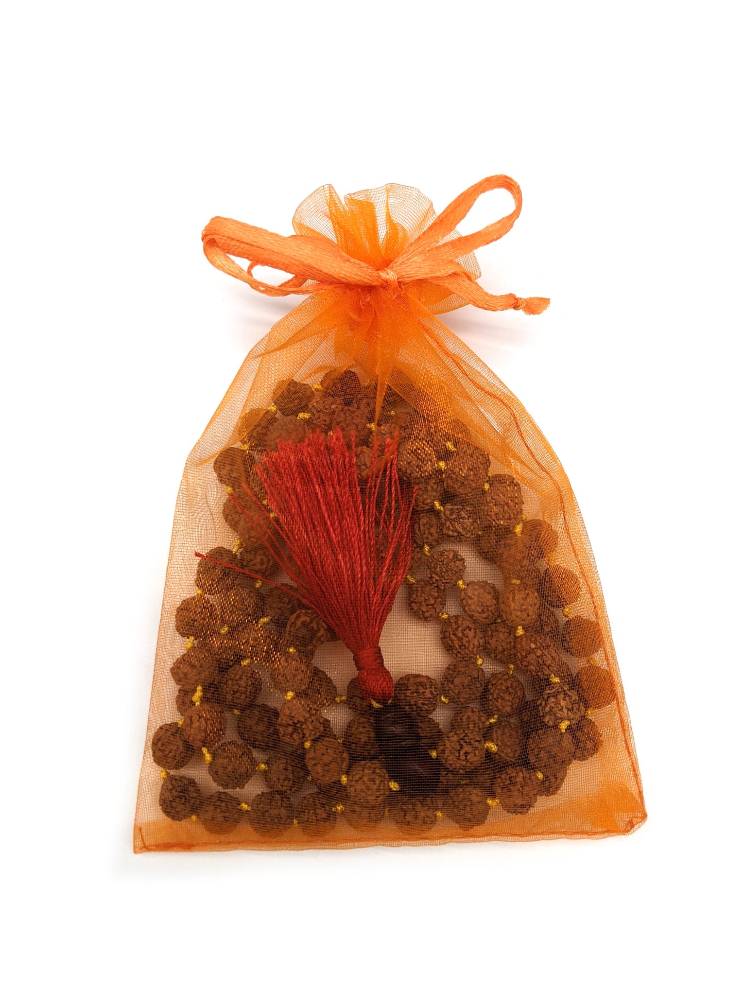 Rudraksha Knotted Mala Prayer Beads - Red Tassel