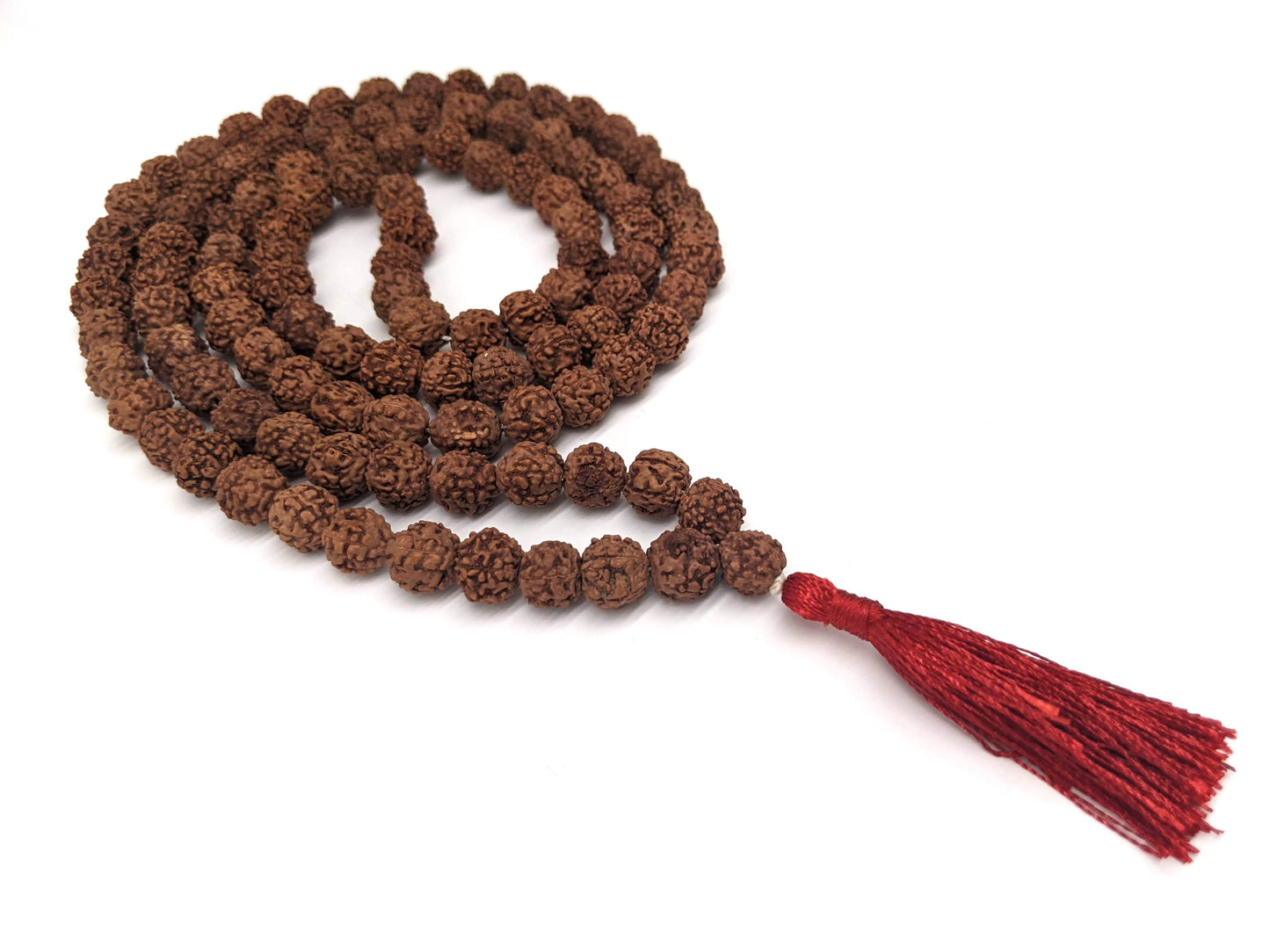 Rudraksha Mala Prayer Beads - Red Tassel