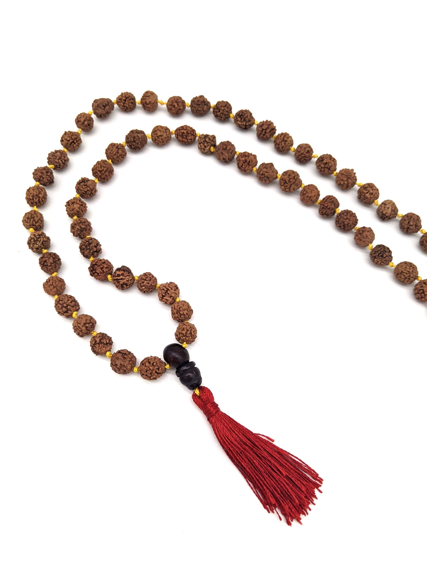 Rudraksha Knotted Mala Prayer Beads - Red Tassel