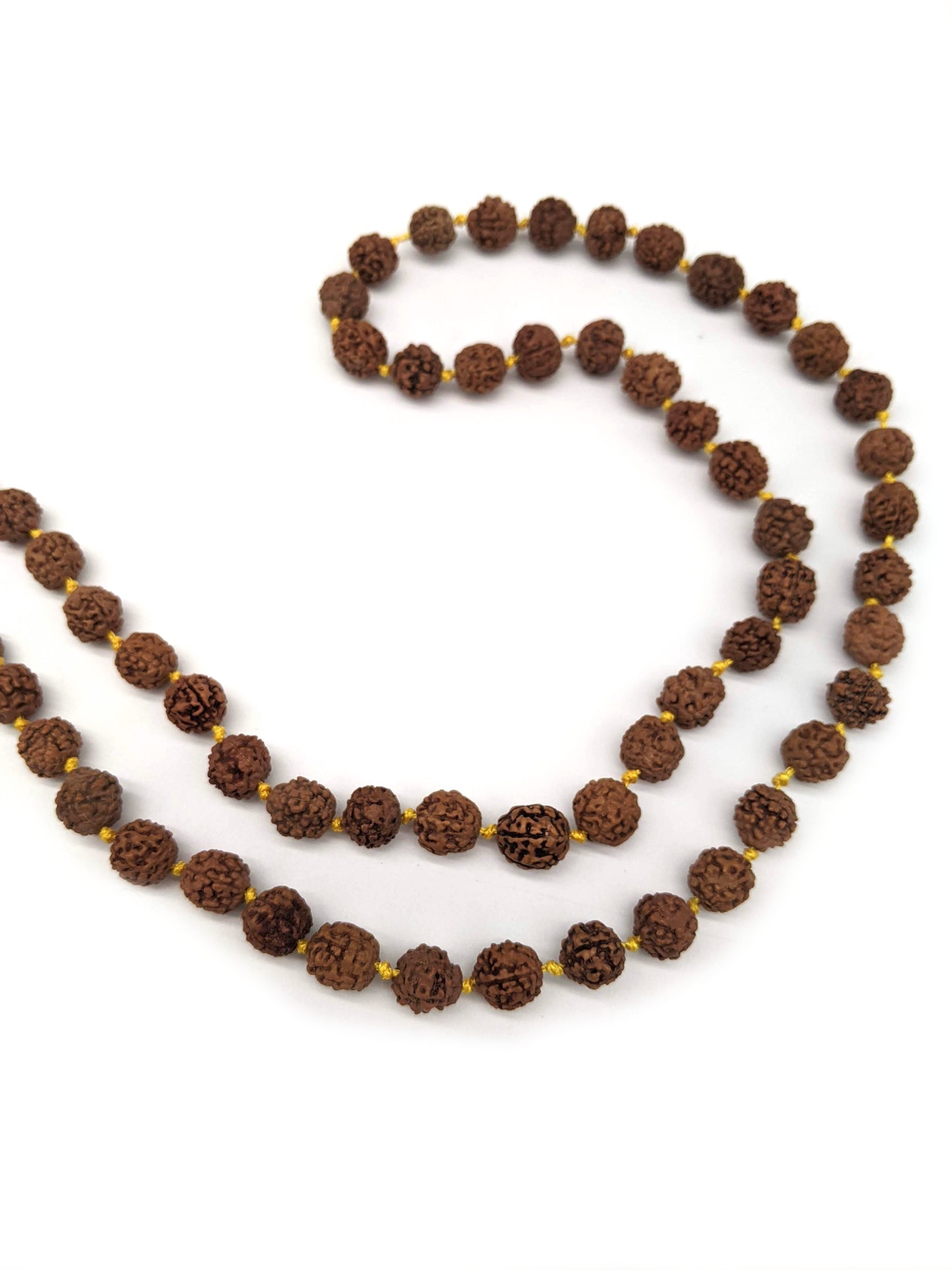 Rudraksha Knotted Mala Prayer Beads - Red Tassel