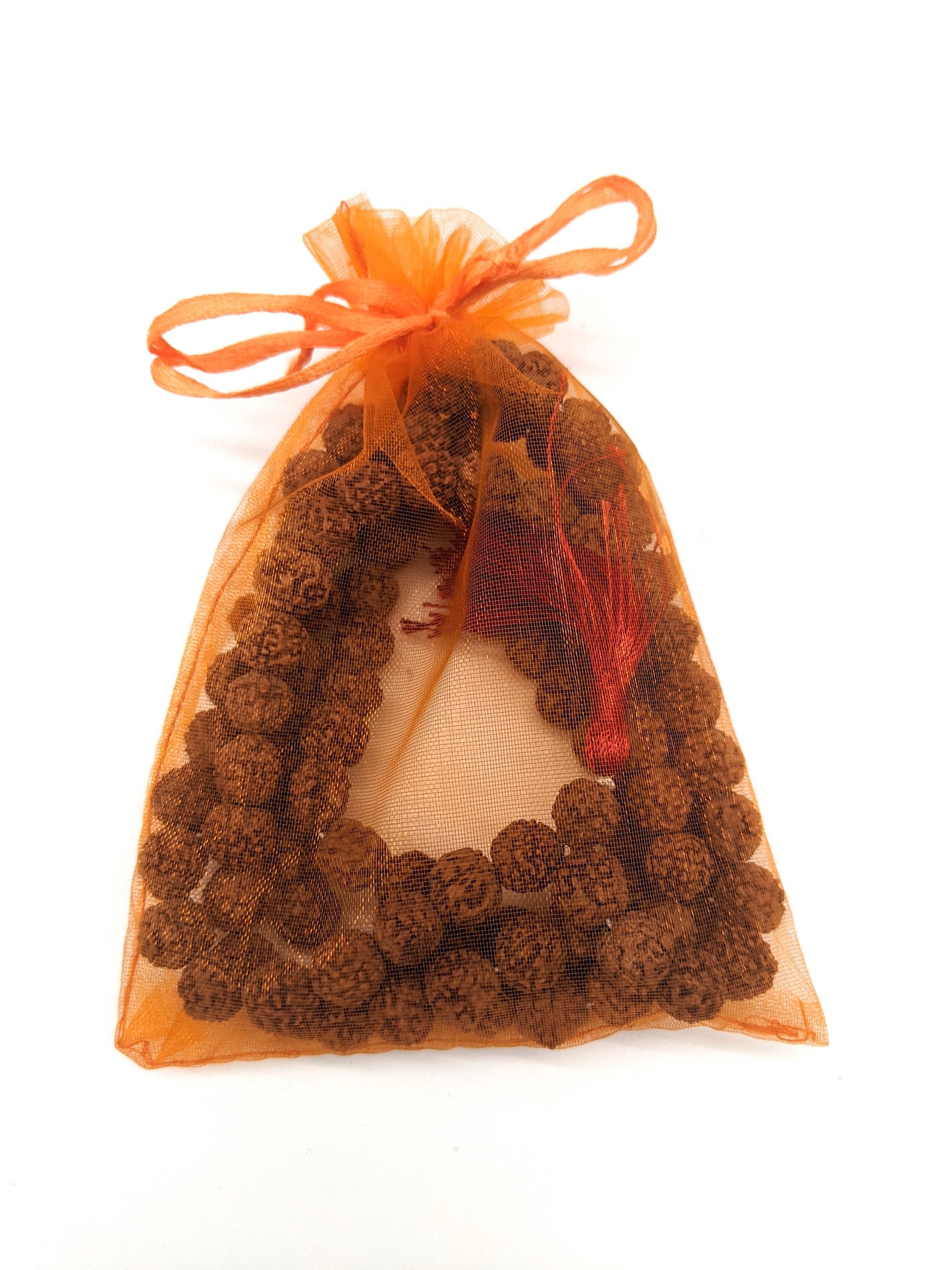 Rudraksha Mala Prayer Beads - Red Tassel