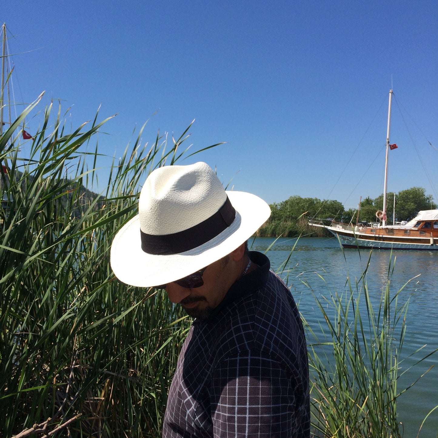 White Panama with Black Bow Band