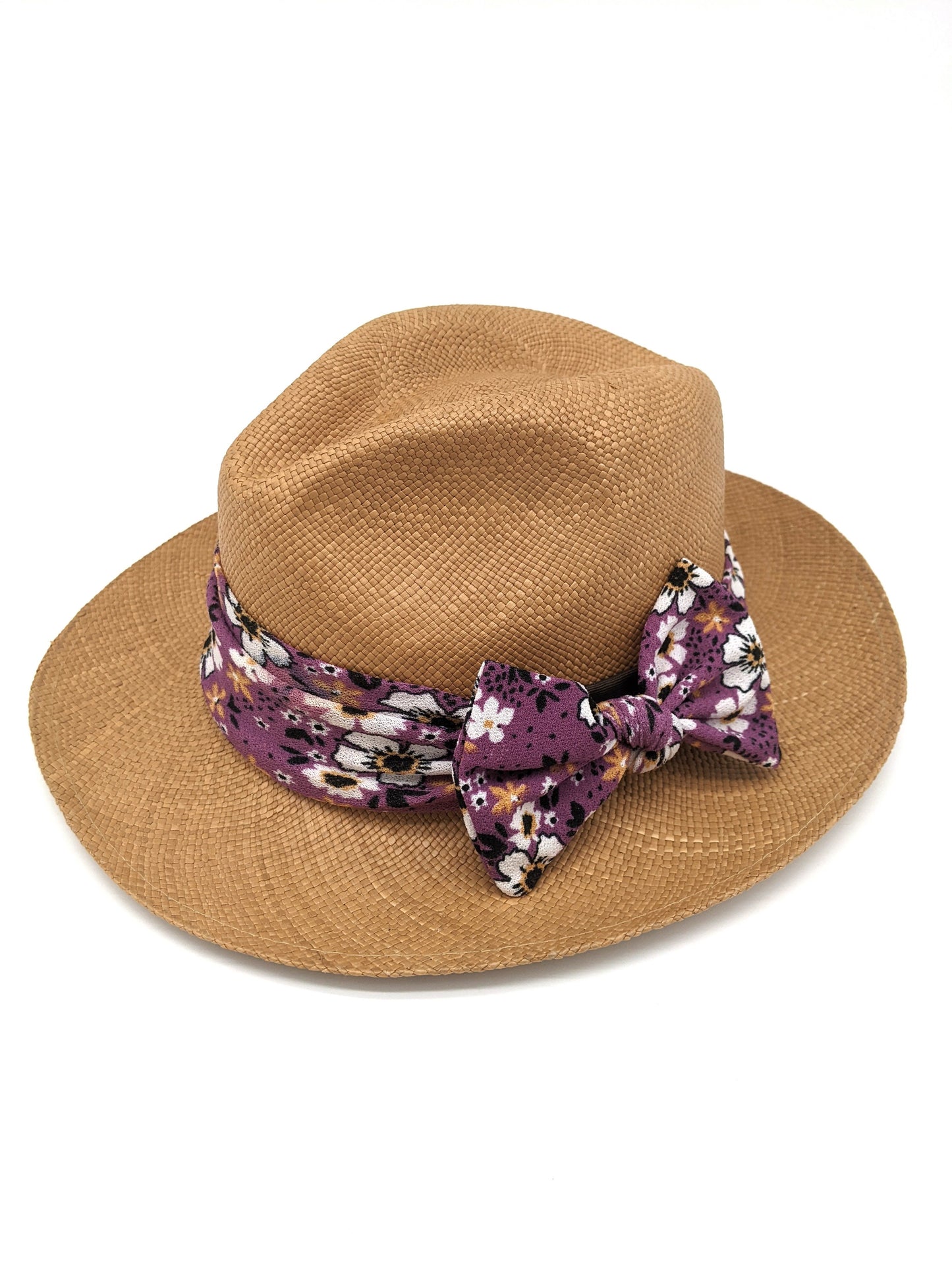 Brown Panama with Purple Bow Band