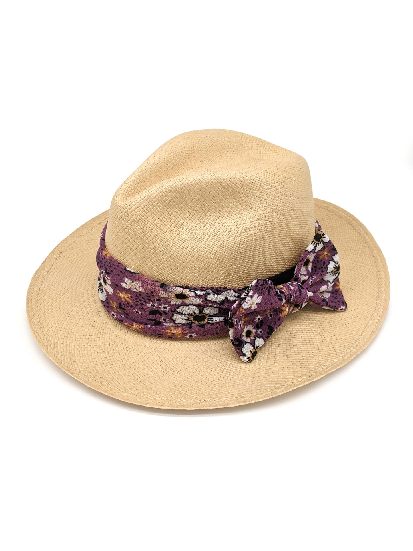 Natural Panama with Purple Bow Band