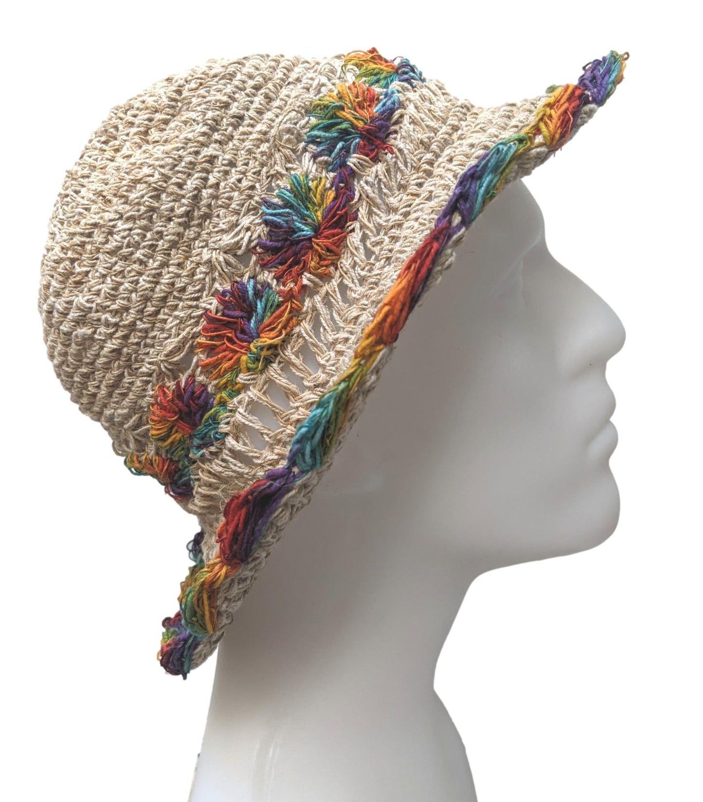 Hemp Bucket Hat - Rainbow Trim