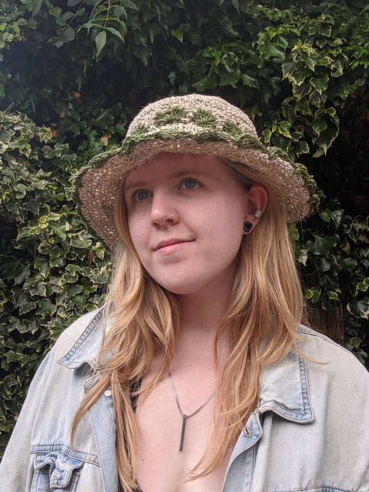 Hemp Bucket Hat - Green Trim