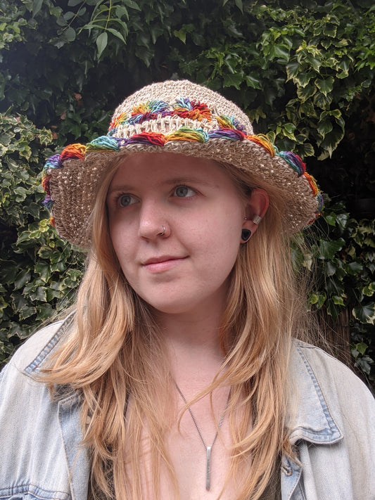 Hemp Bucket Hat - Rainbow Trim