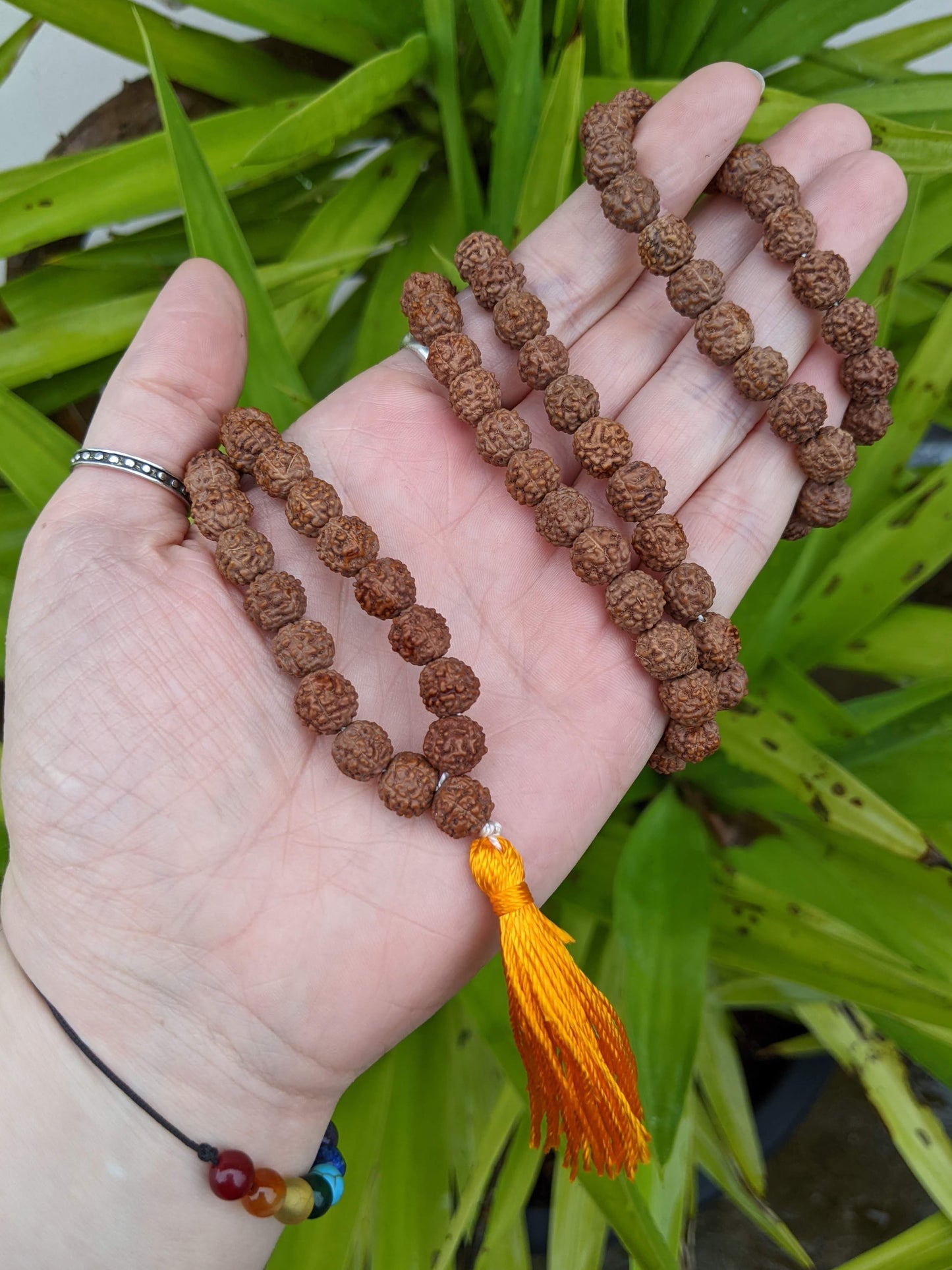 Rudraksha Mala Prayer Beads - Yellow Tassel