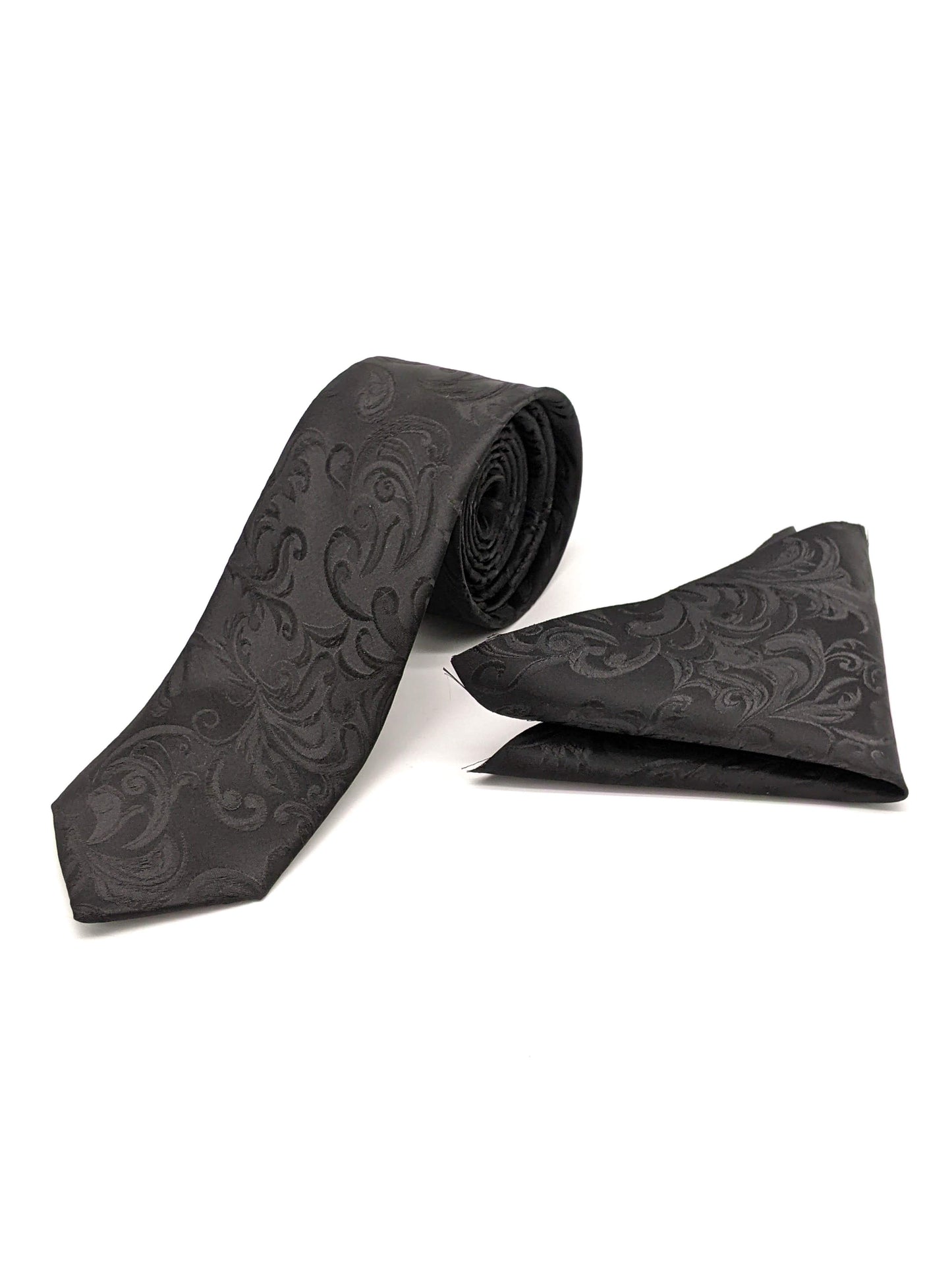 Satin Tie and Pocket Square ~ in Black