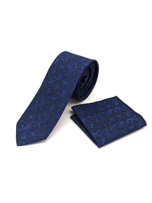 Satin Tie and Pocket Square ~ in Dark Blue