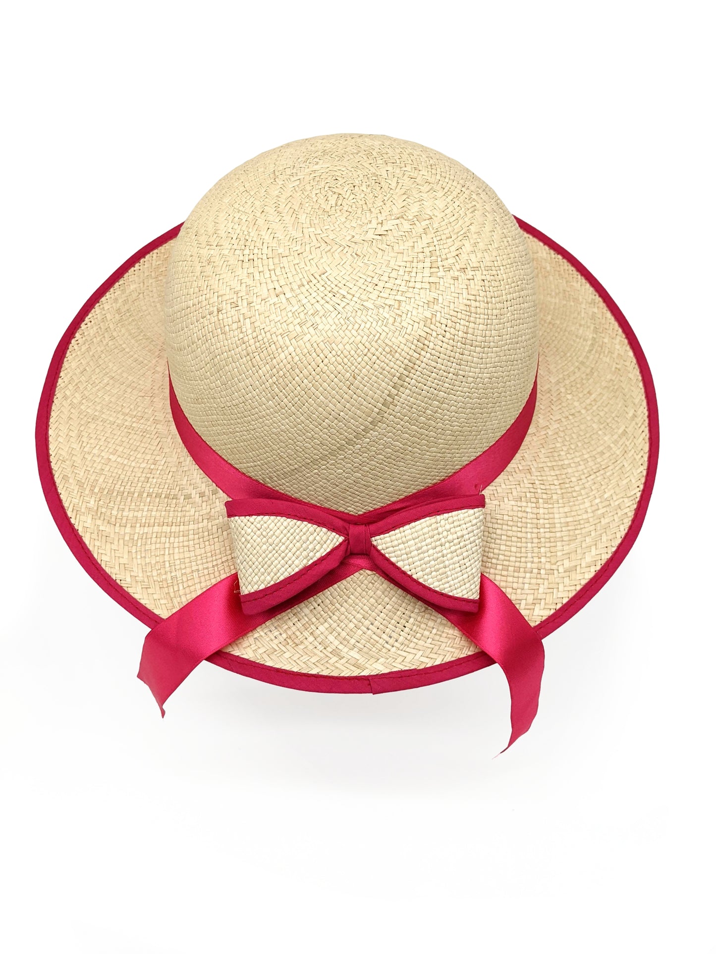 Ladies Panama Hat with Pink Bow