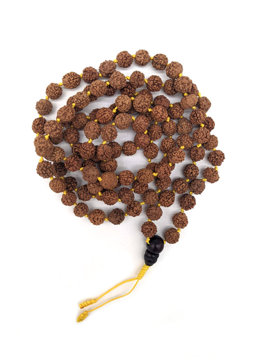 Rudraksha Knotted Mala Prayer Beads - Yellow Cord Tassel