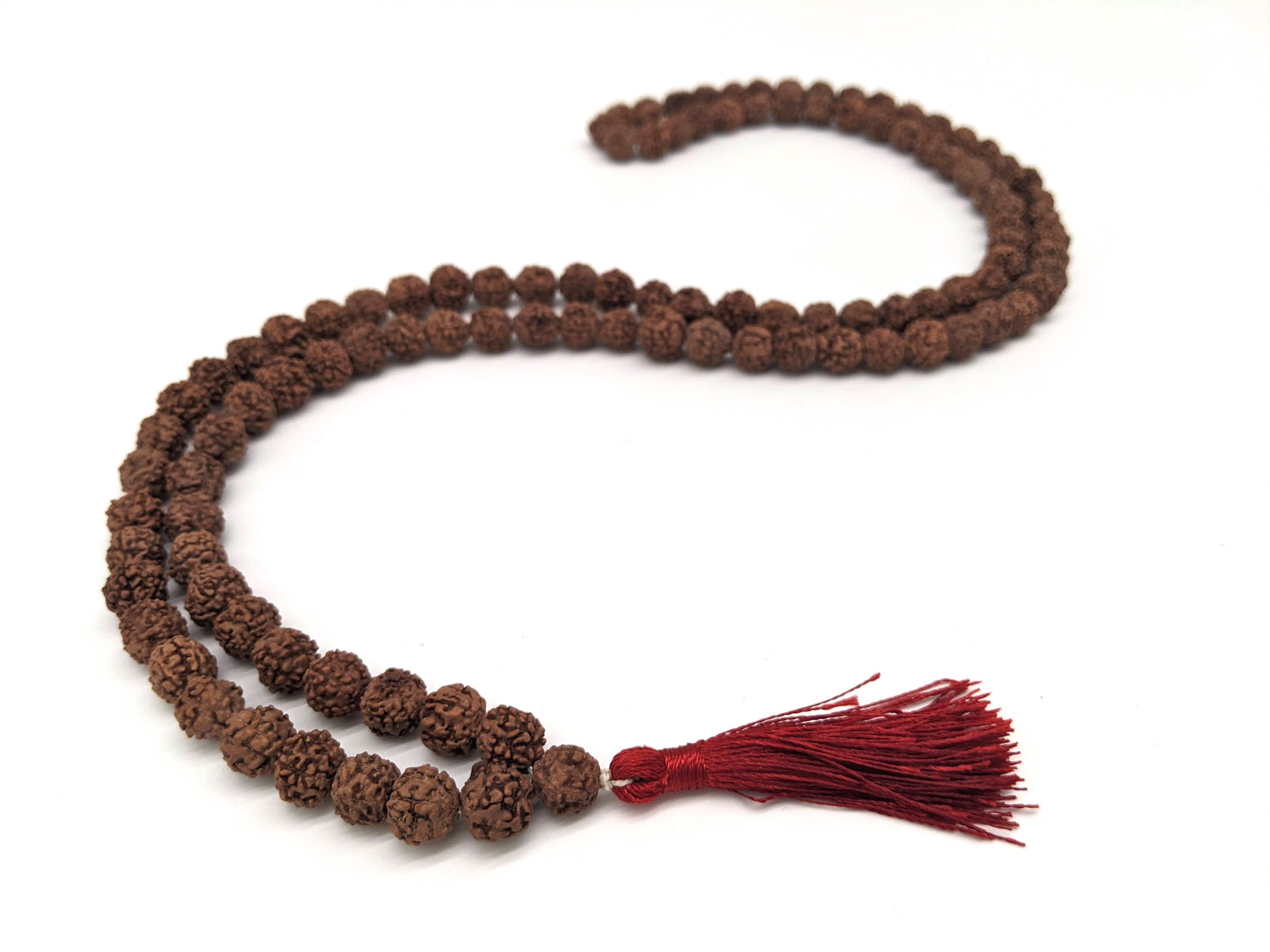 Rudraksha Mala Prayer Beads - Red Tassel