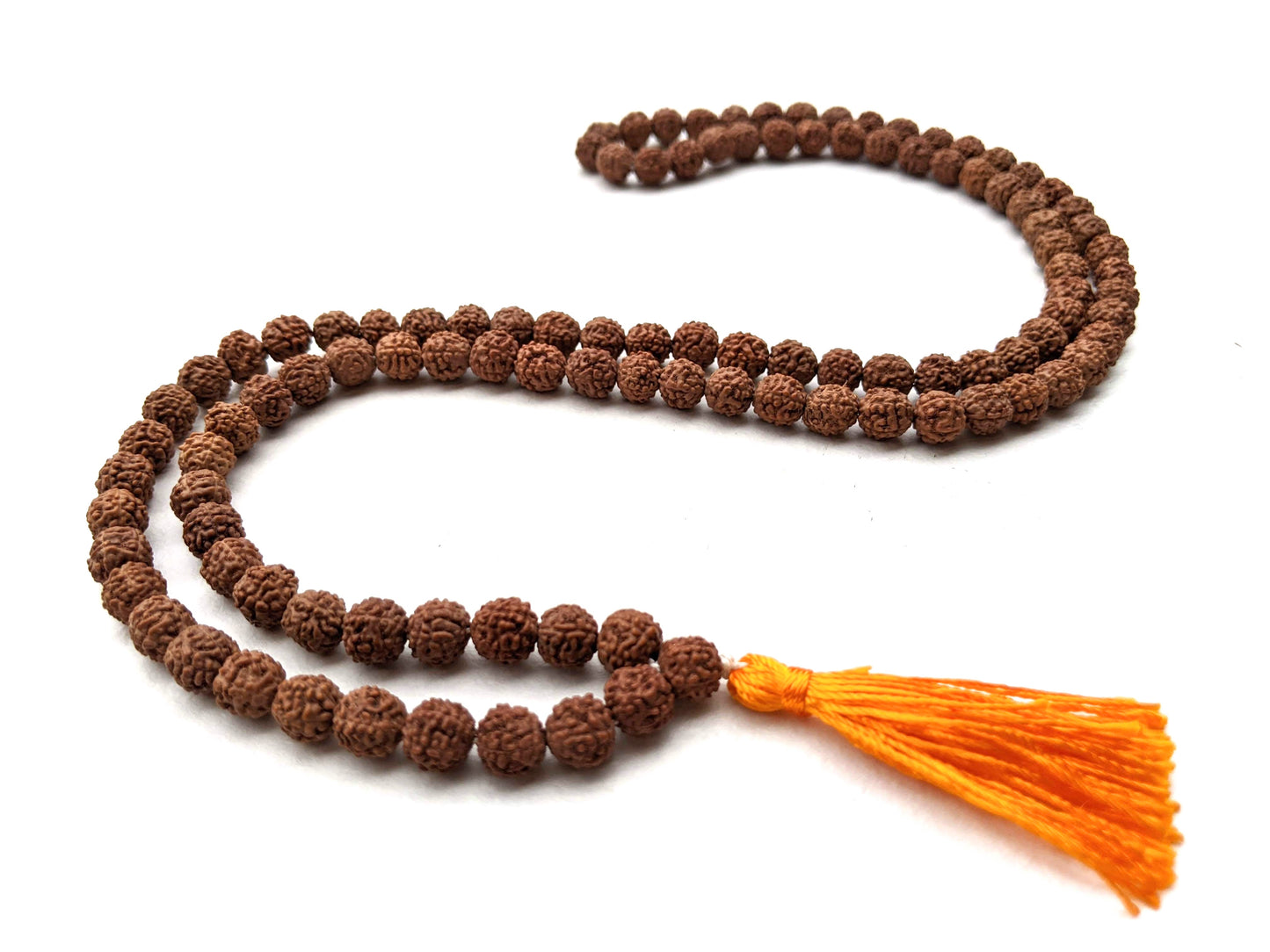 Rudraksha Mala Prayer Beads - Yellow Tassel