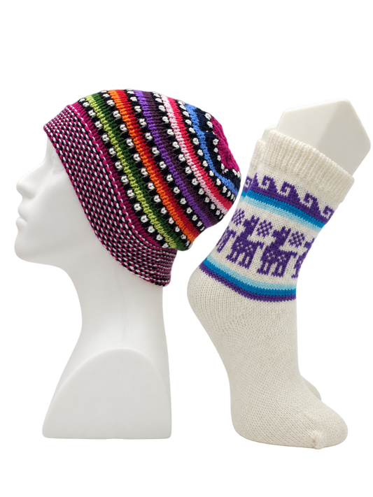 Alpaca Wool Beanie Hat & Socks Set