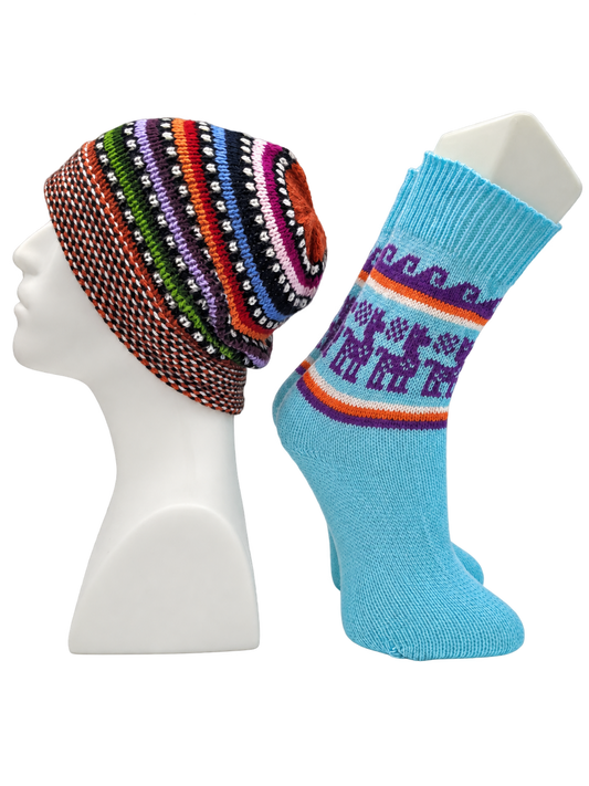 Alpaca Wool Beanie Hat & Socks Set