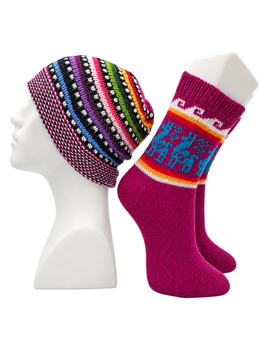 Alpaca Wool Beanie Hat & Socks Set