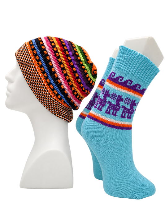 Alpaca Wool Beanie Hat & Socks Set