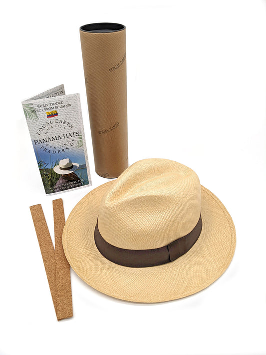 Natural Panama Hat with Brown Band - Travel Tube